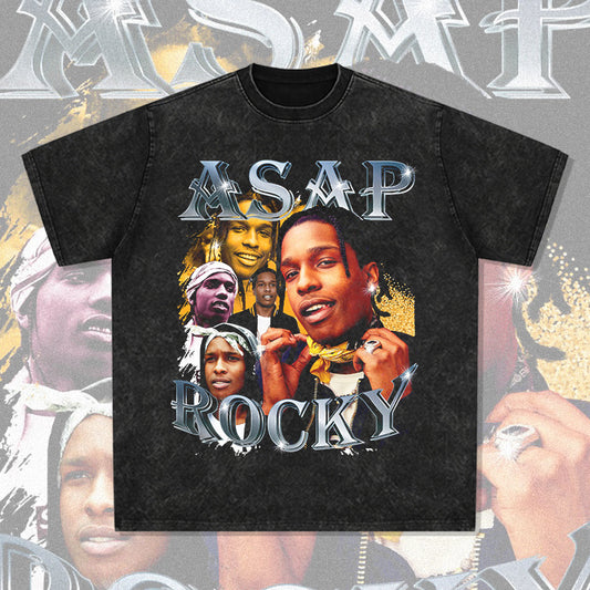 SZ-7120-A$AP Rocky vintage美式復古Rapper穿搭寬鬆印花短袖T