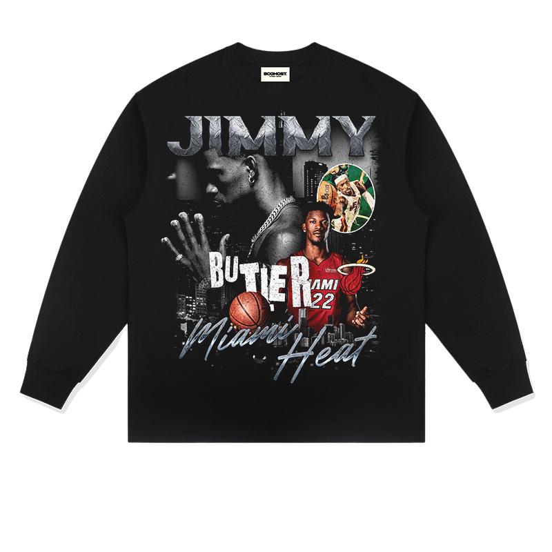 SZ-6103-早秋Jimmy Butler吉米巴特勒熱火籃球衫美式街頭印花長袖t恤潮