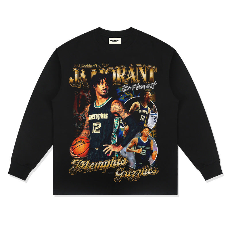 SZ-6217-Ja Morant美式復古短袖球衣水洗做舊T恤長袖衛衣hiphop潮