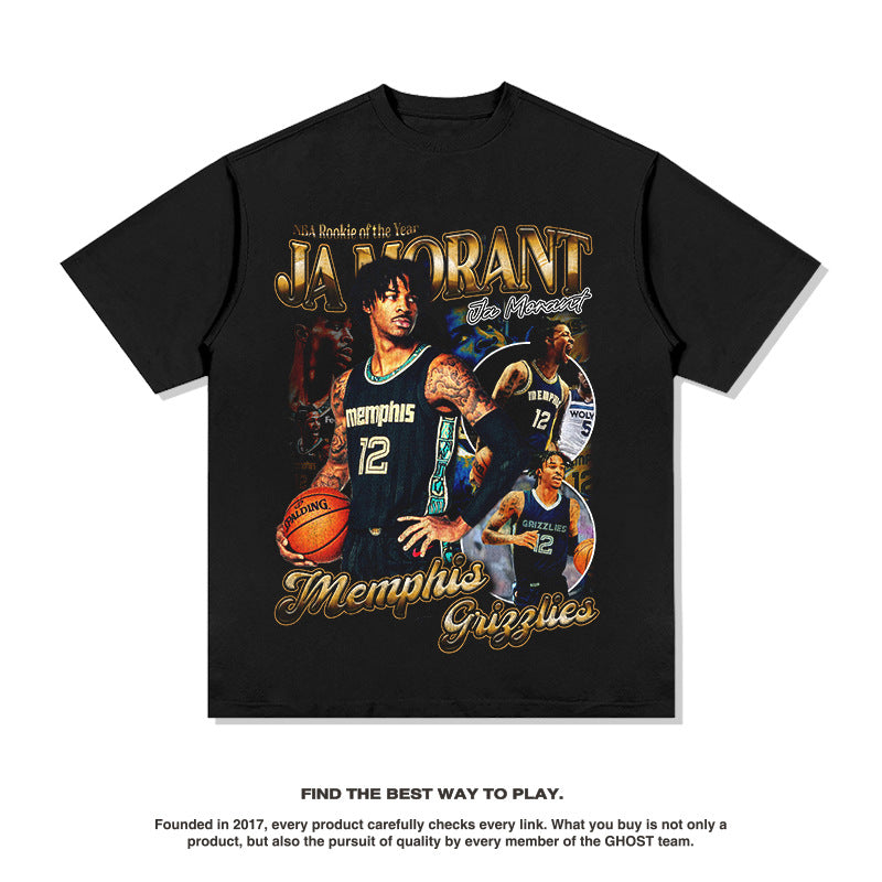 SZ-6217-Ja Morant美式復古短袖球衣水洗做舊T恤長袖衛衣hiphop潮